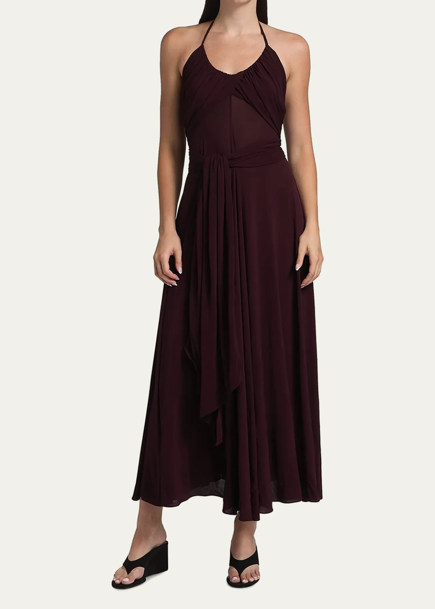 ALAIADraped Halter Backless Gown