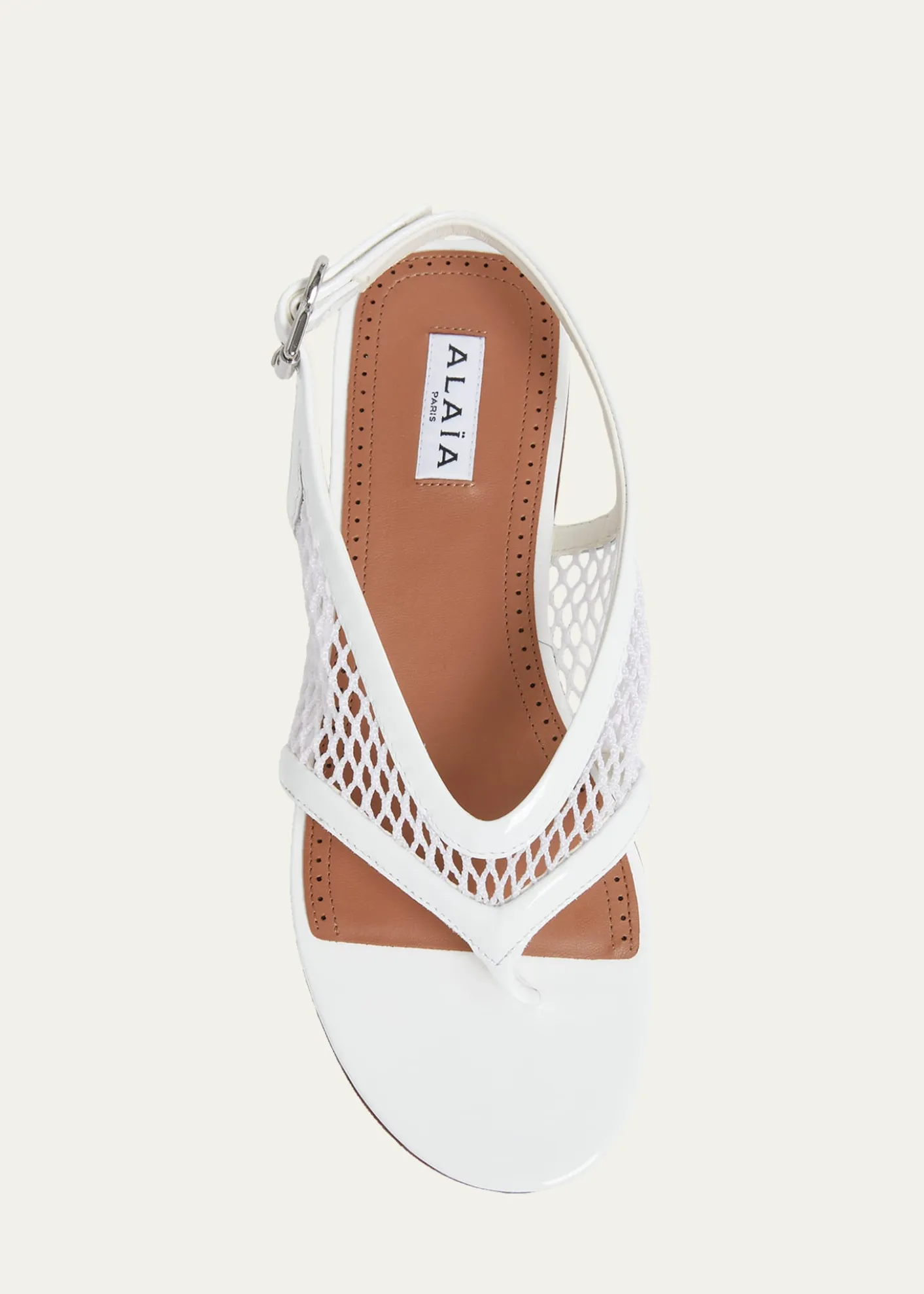 ALAIAFishnet Patent Leather Flat Thong Sandals