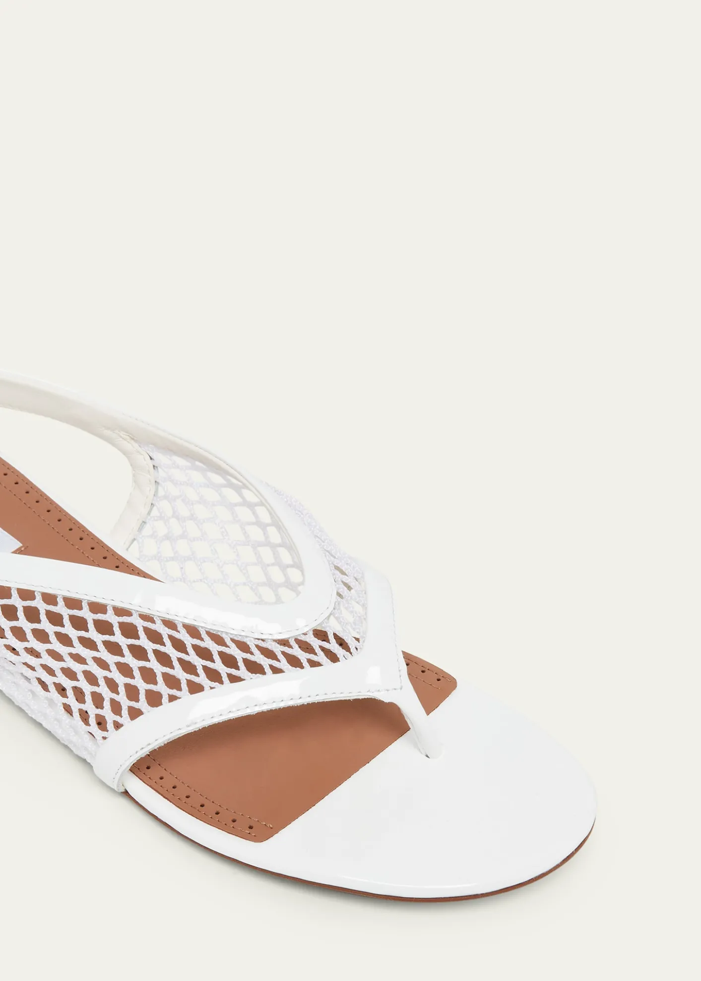 ALAIAFishnet Patent Leather Flat Thong Sandals