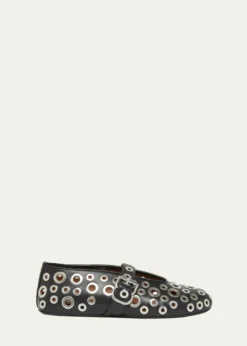ALAIAGrommet Leather Ballet Flats