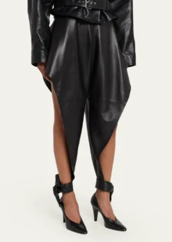 ALAIALeather Pointed Ruffle Ankle-Tie Pants