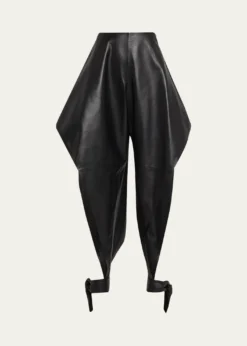 ALAIALeather Pointed Ruffle Ankle-Tie Pants