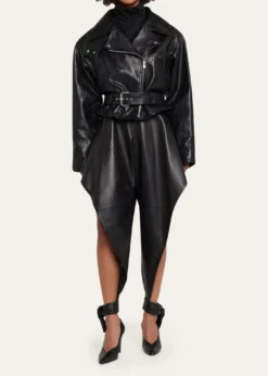 ALAIALeather Pointed Ruffle Ankle-Tie Pants