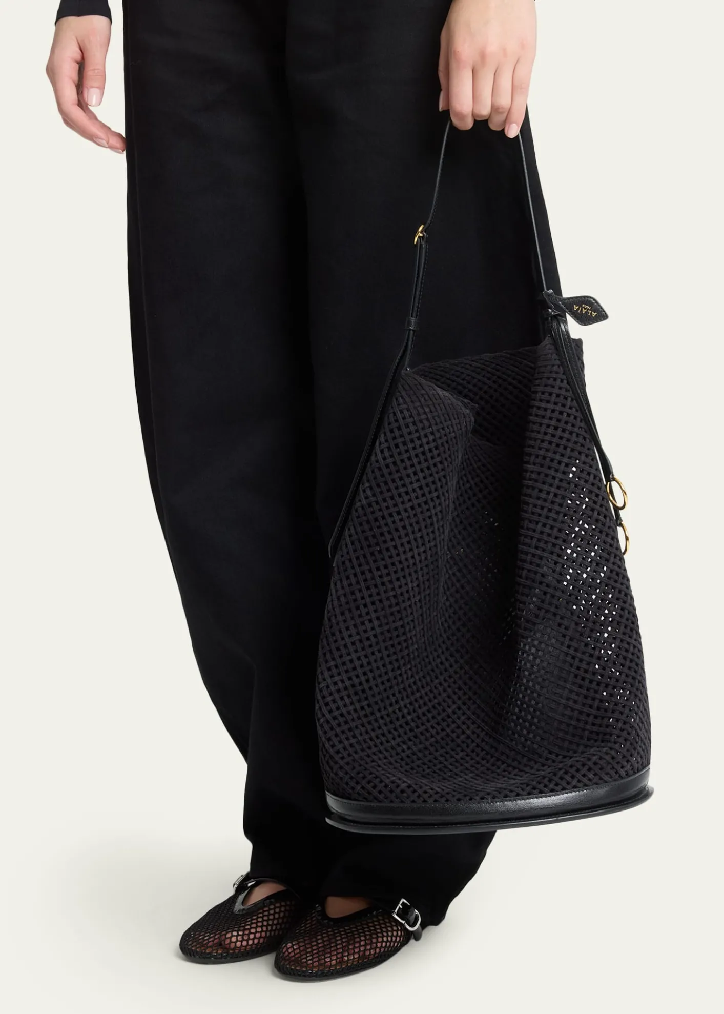 ALAIALe Hip Large Suede Mesh Bucket Bag