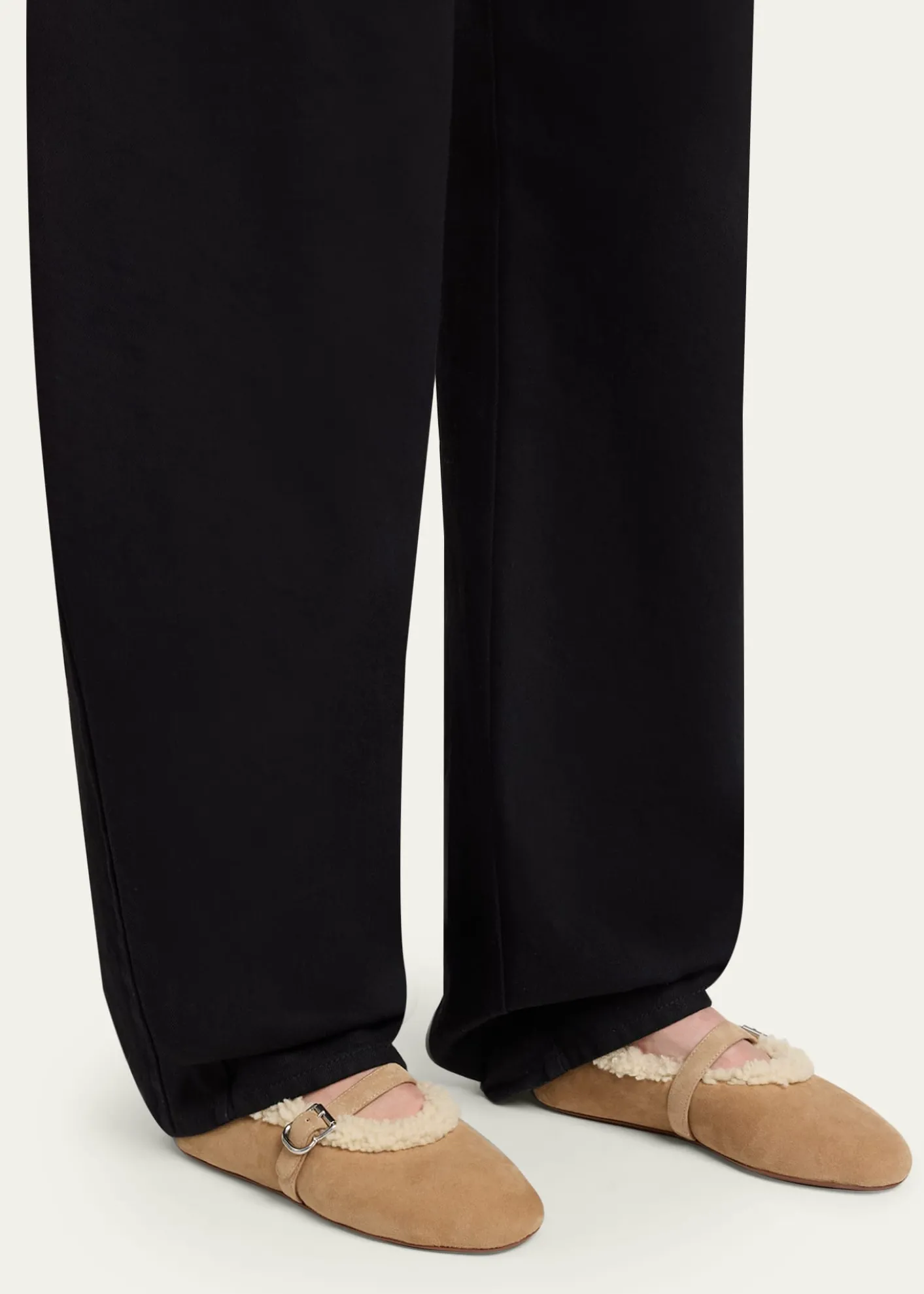 ALAIAMerino Suede Shearling Mary Jane Ballerina Flats