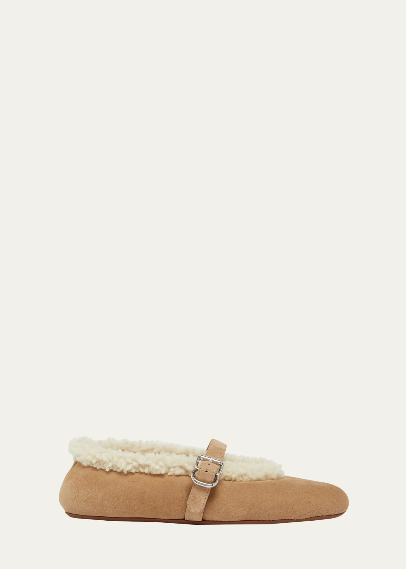 ALAIAMerino Suede Shearling Mary Jane Ballerina Flats