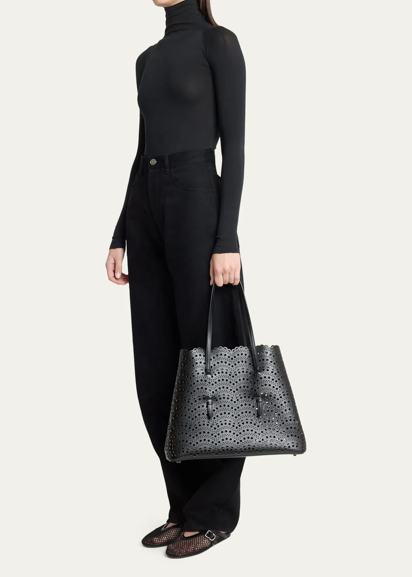 ALAIAMina 37 Large Perforated Leather Tote Bag