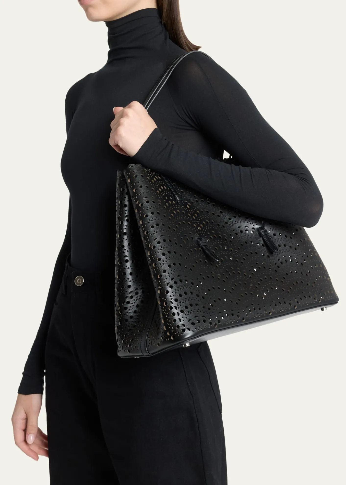 ALAIAMina 37 Large Perforated Leather Tote Bag