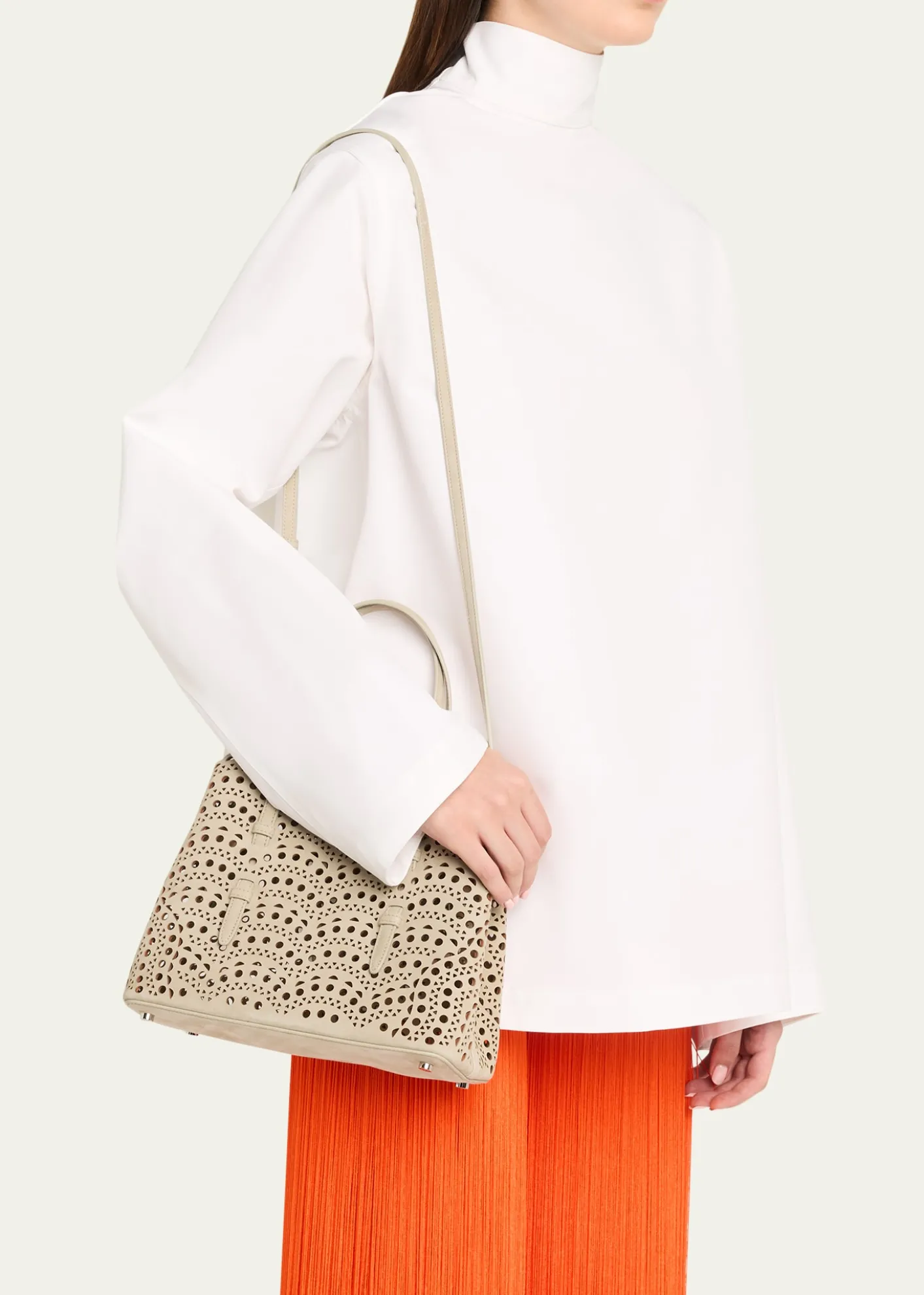 ALAIAMina 25 Tote Bag in Perforated Nubuck Leather