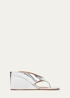 ALAIA90mm Metallic Leather Wedge Thong Sandals