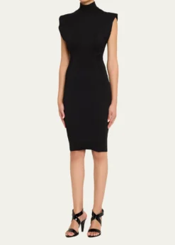 ALAIAMock-Neck Cap-Sleeve Seam Paneled Dress