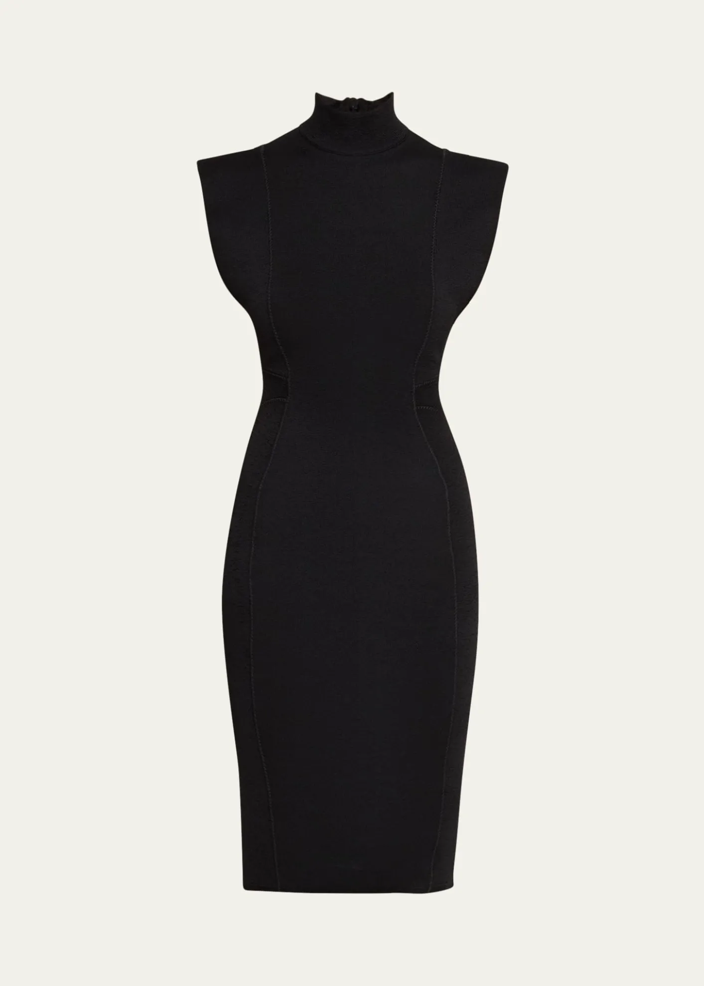 ALAIAMock-Neck Cap-Sleeve Seam Paneled Dress