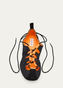 ALAIANylon Lace-Up Ballerina Flats