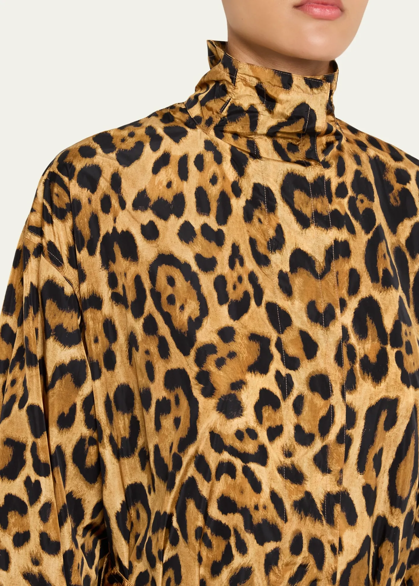 ALAIAPleated Leopard-Print Nylon Belted Trench Coat