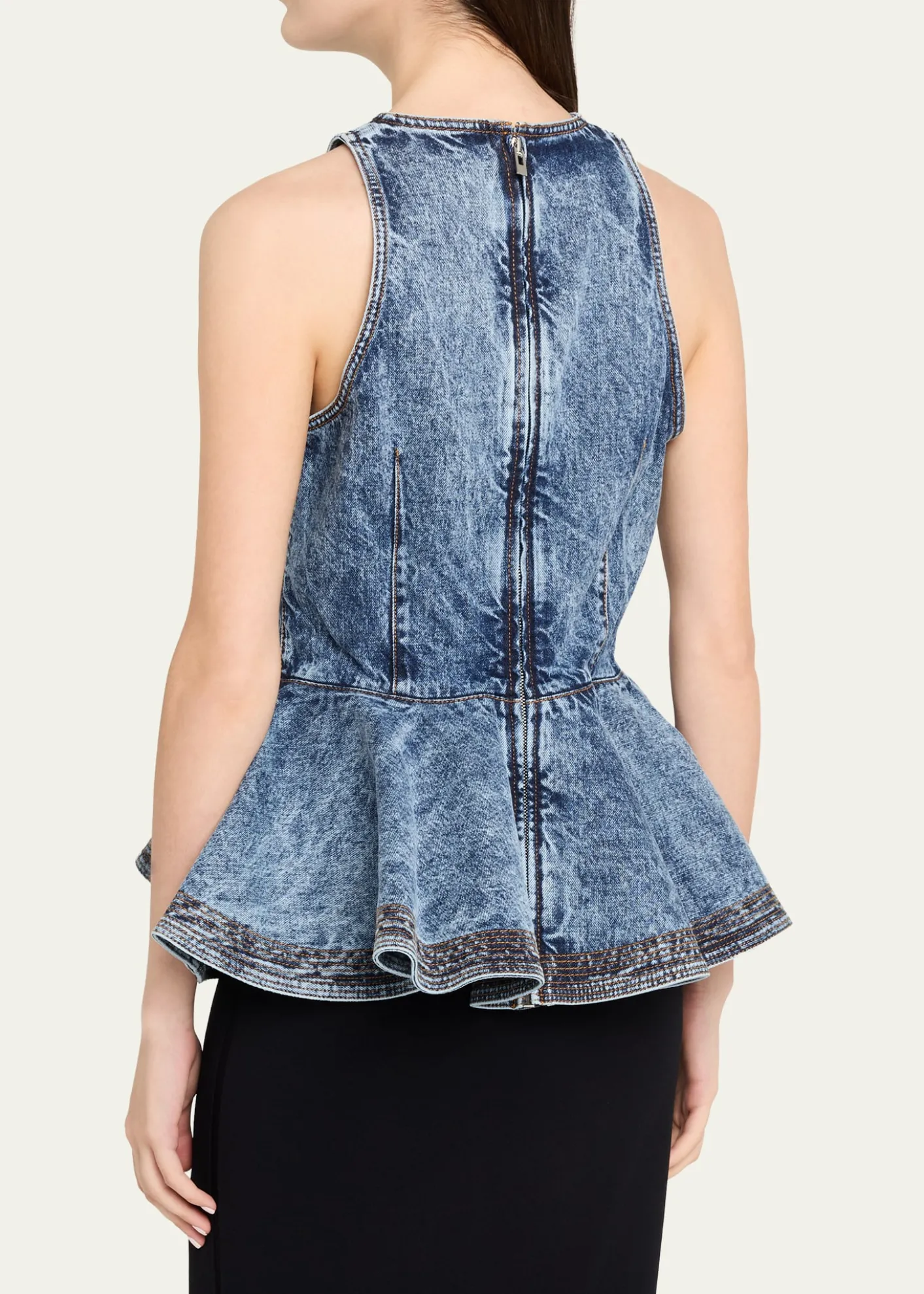 ALAIASleeveless Denim Peplum Top