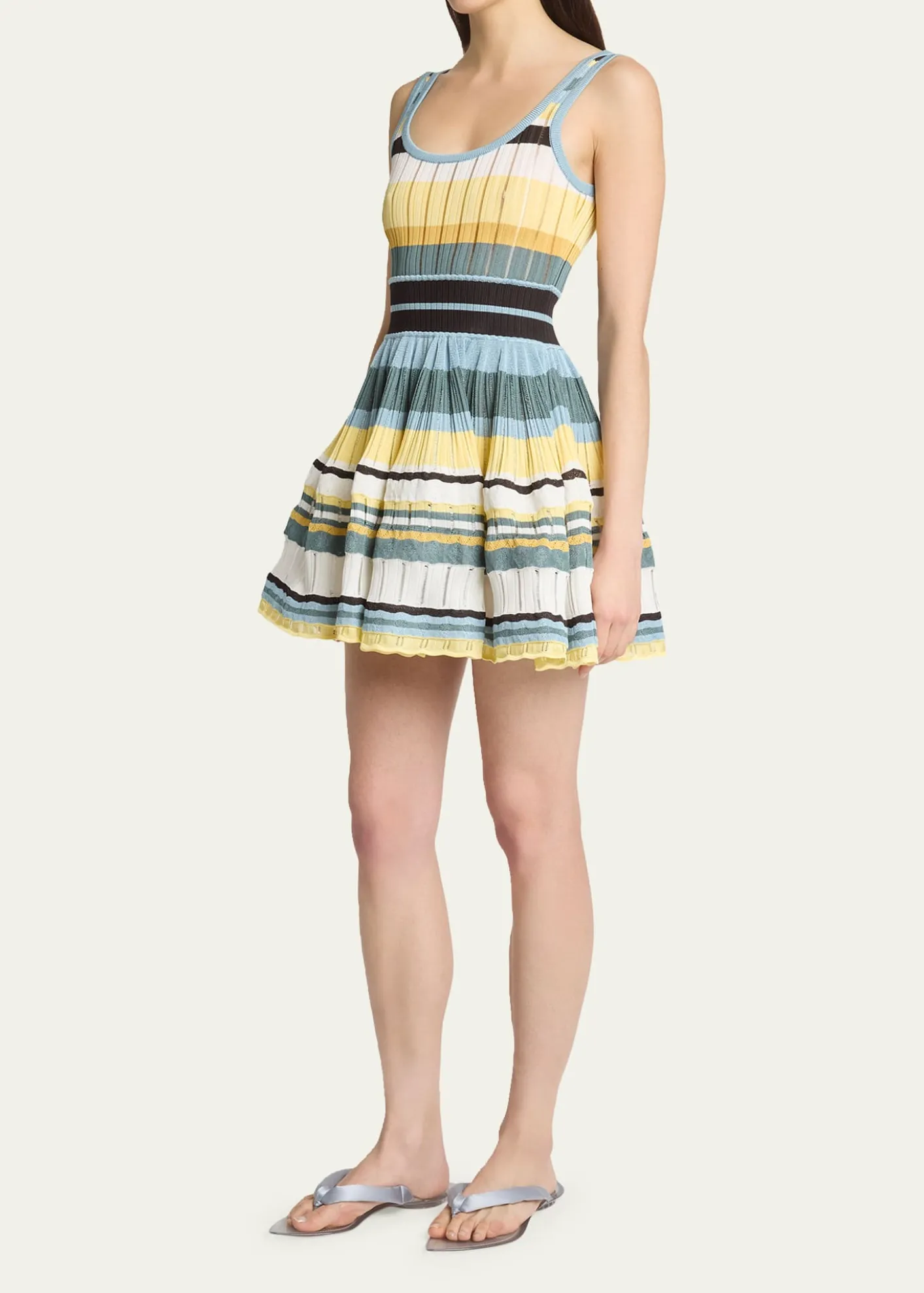 ALAIASleeveless Striped Crinoline Knit Mini Dress