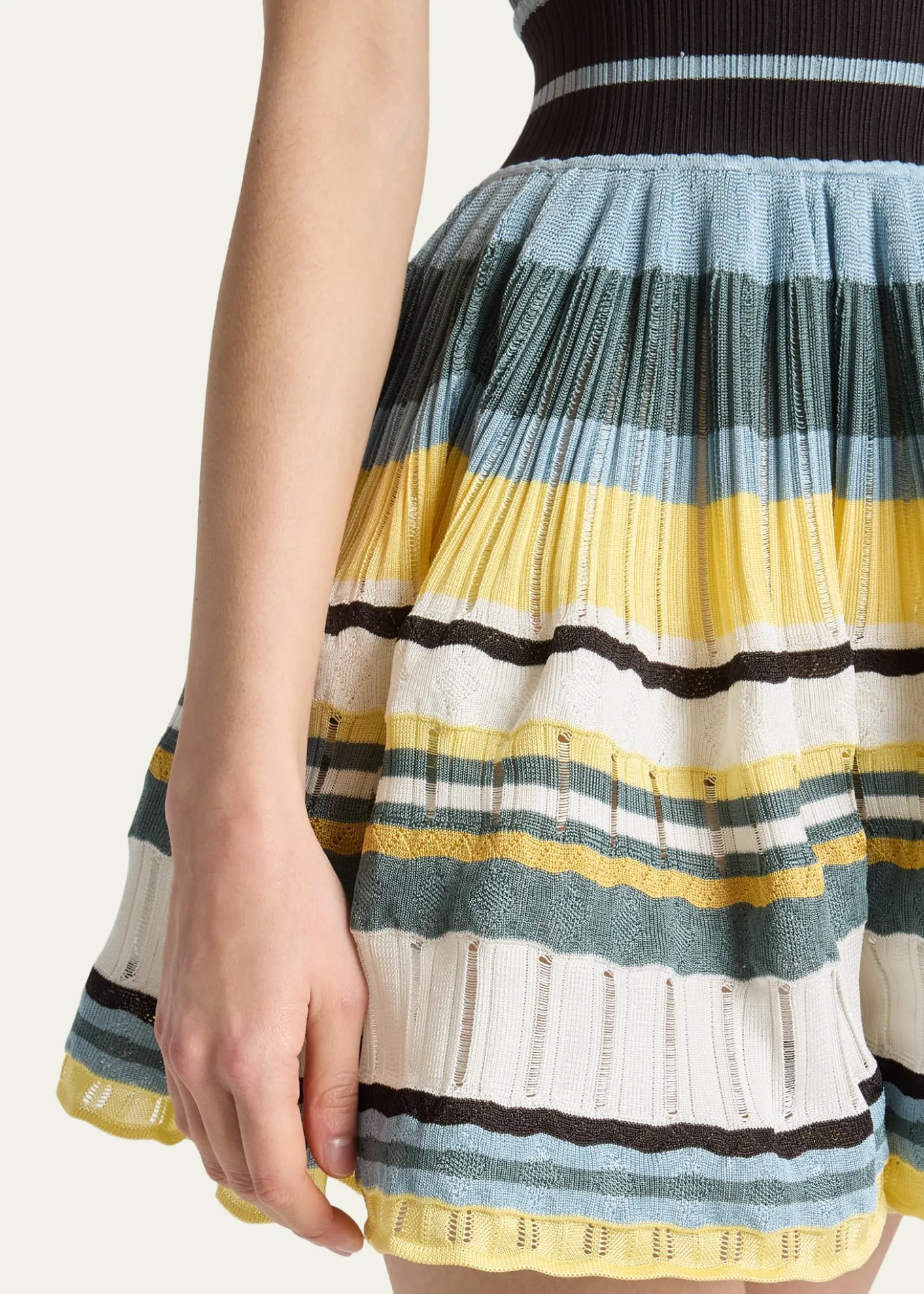 ALAIASleeveless Striped Crinoline Knit Mini Dress
