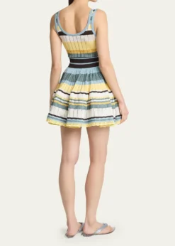 ALAIASleeveless Striped Crinoline Knit Mini Dress