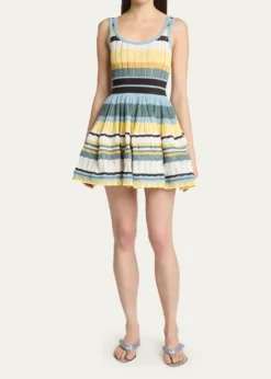 ALAIASleeveless Striped Crinoline Knit Mini Dress
