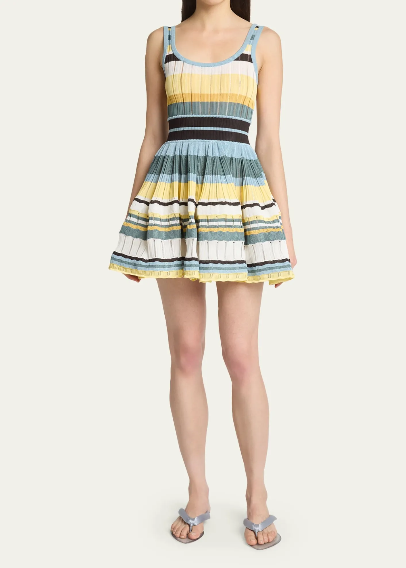 ALAIASleeveless Striped Crinoline Knit Mini Dress