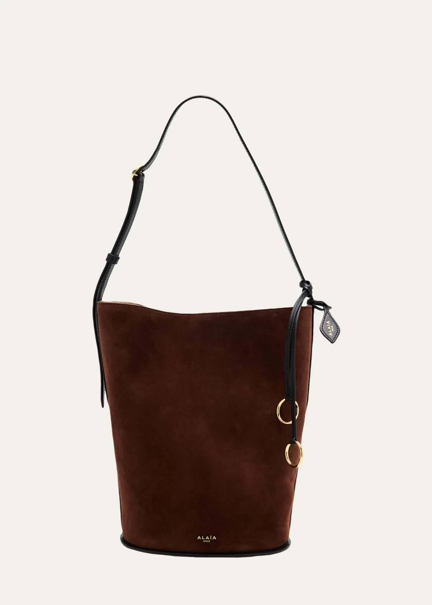 ALAIASmall Smooth Suede & Leather Curved Bucket Bag