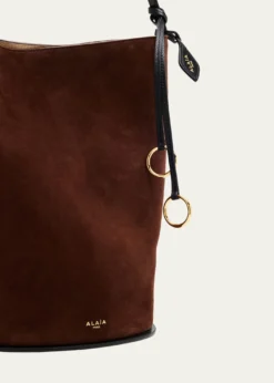 ALAIASmall Smooth Suede & Leather Curved Bucket Bag