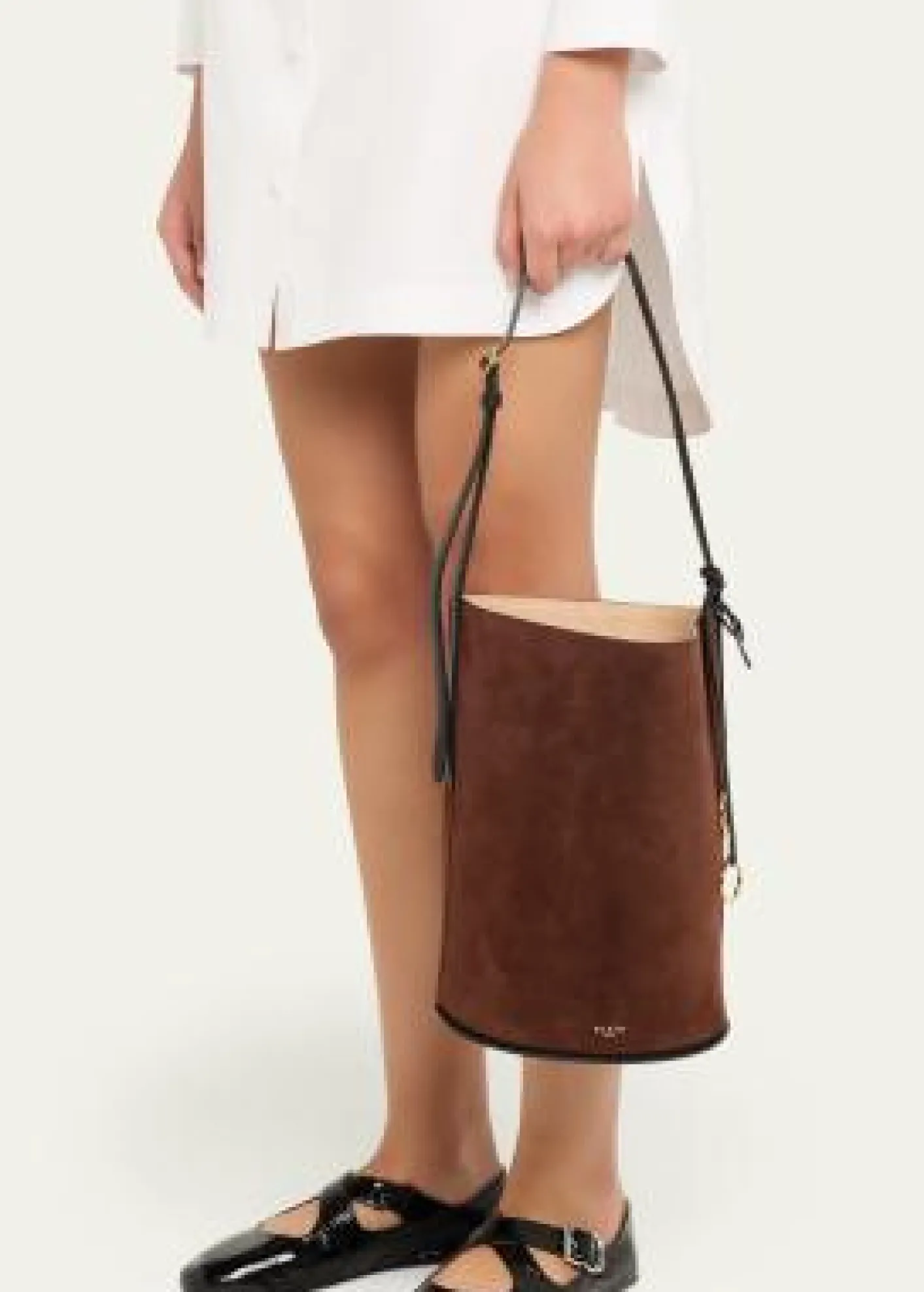 ALAIASmall Smooth Suede & Leather Curved Bucket Bag