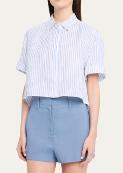 A.L.C.Mel Stripe Linen Cropped Shirt