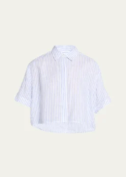 A.L.C.Mel Stripe Linen Cropped Shirt