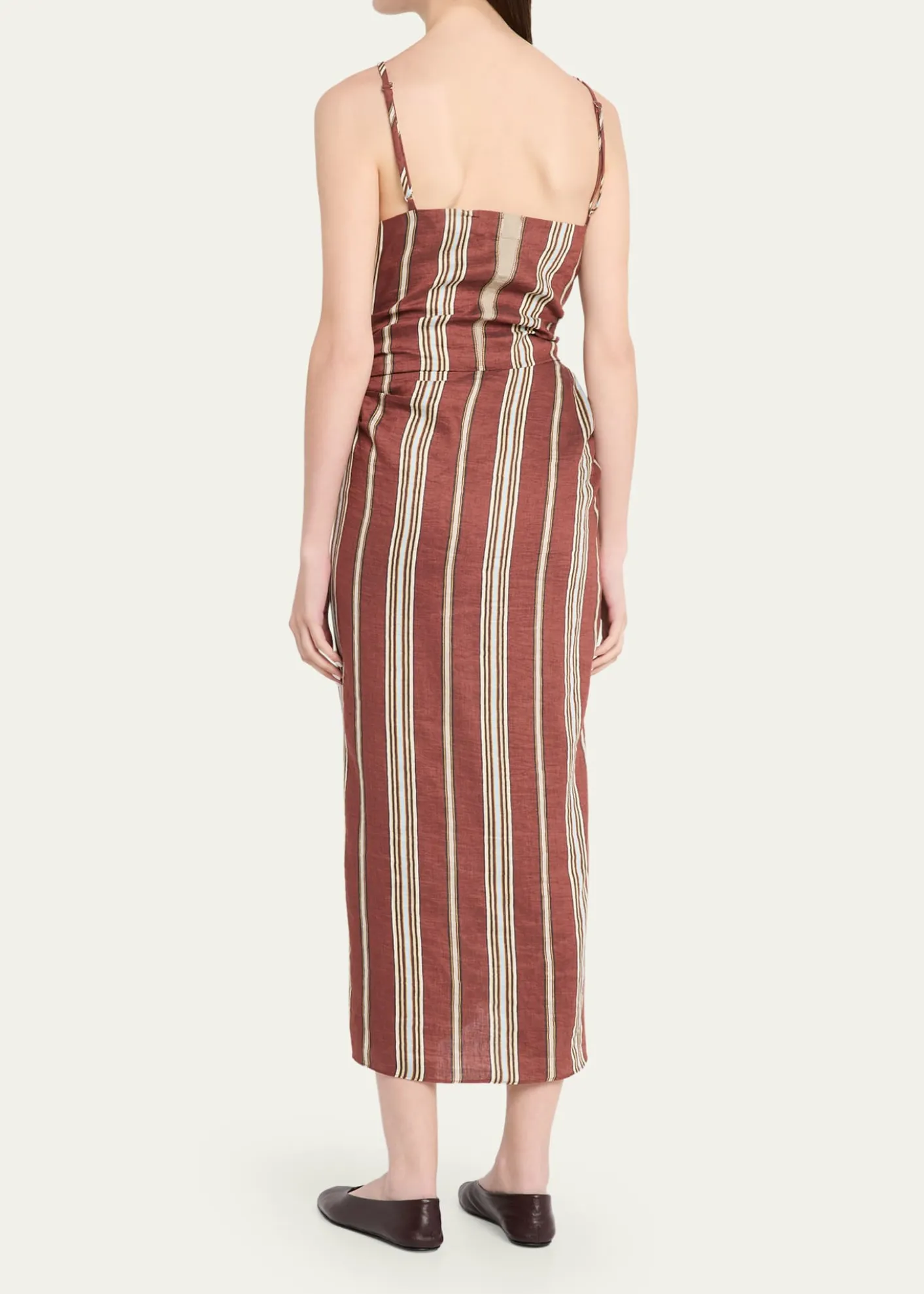 A.L.C.Naomi Draped Stripe Linen Midi Dress