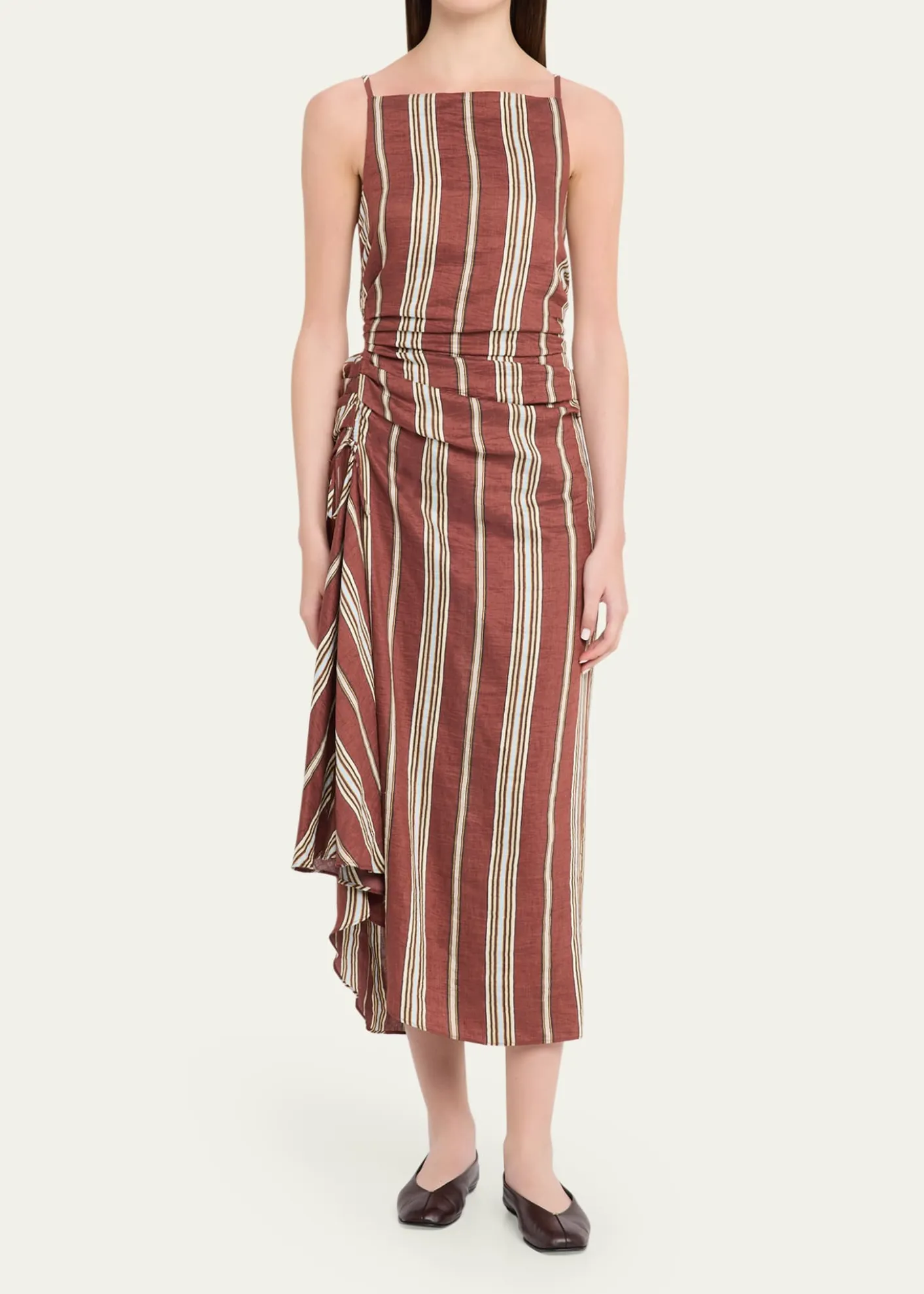 A.L.C.Naomi Draped Stripe Linen Midi Dress