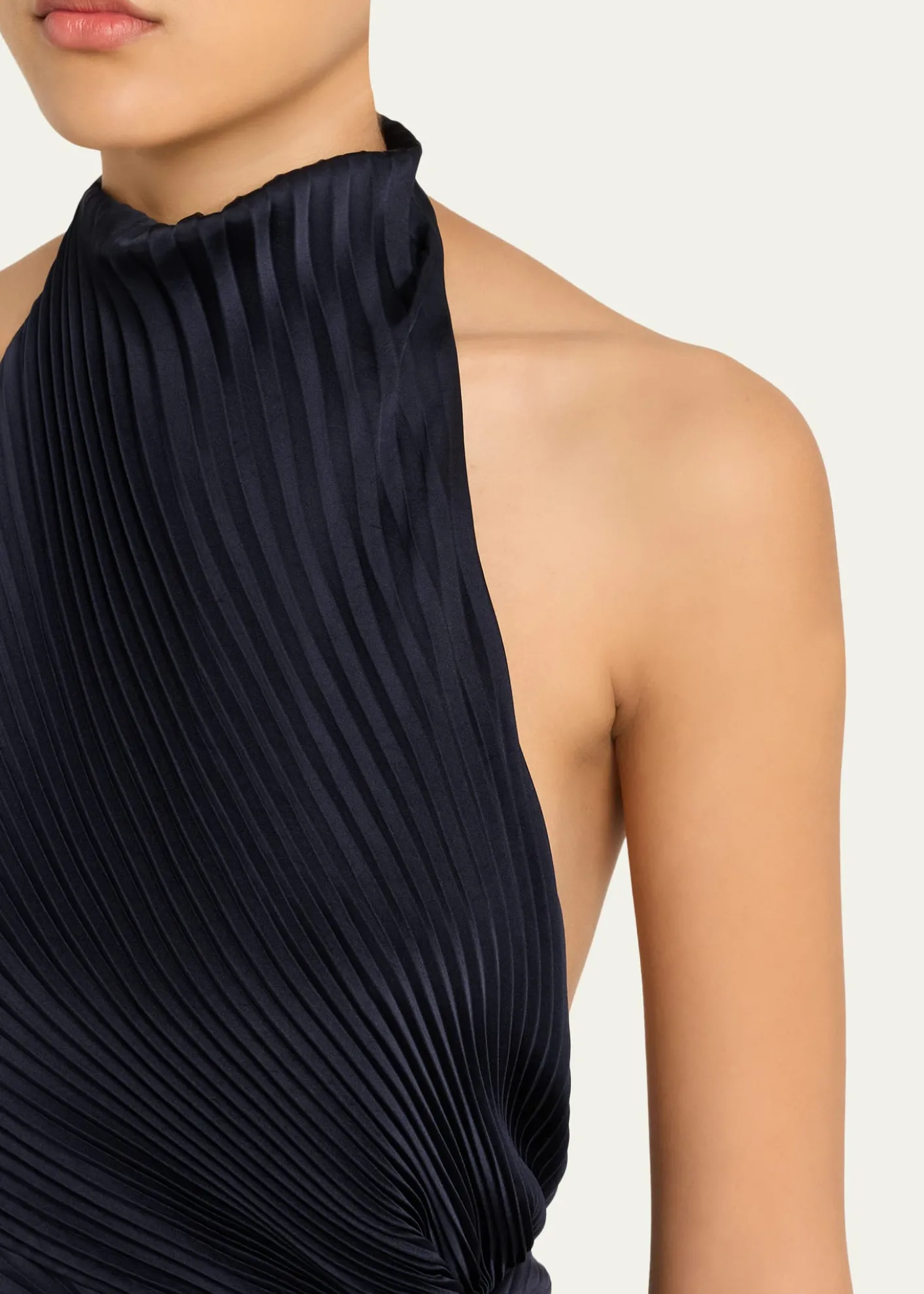 A.L.C.Romy High-Neck Pleated Satin Gown