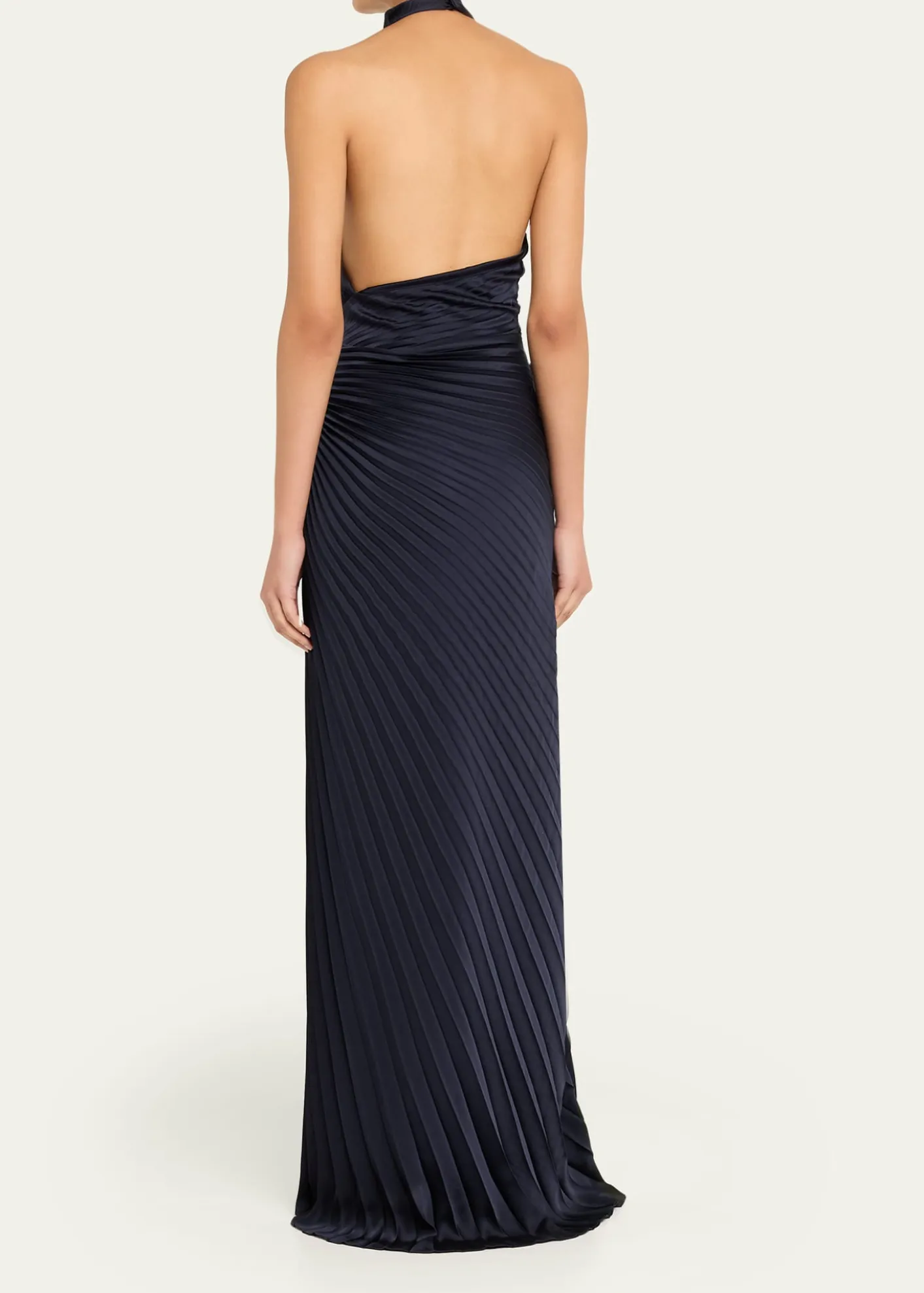 A.L.C.Romy High-Neck Pleated Satin Gown