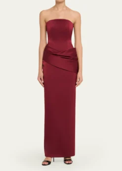 Alex PerryStrapless Corset Draped Column Gown