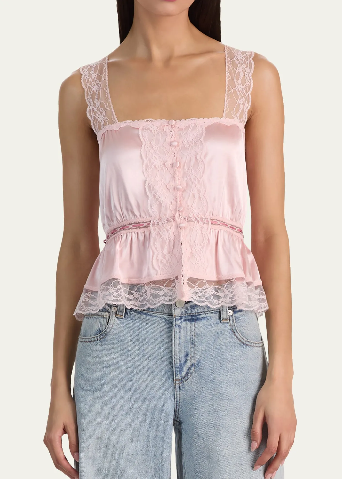ALICE + OLIVIAAnnabeth Embroidered Satin Tank Top