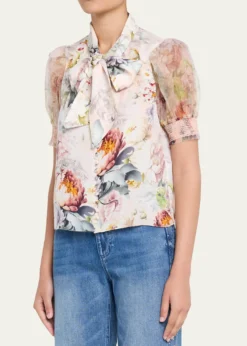 ALICE + OLIVIABrentley Floral Tie-Neck Blouse