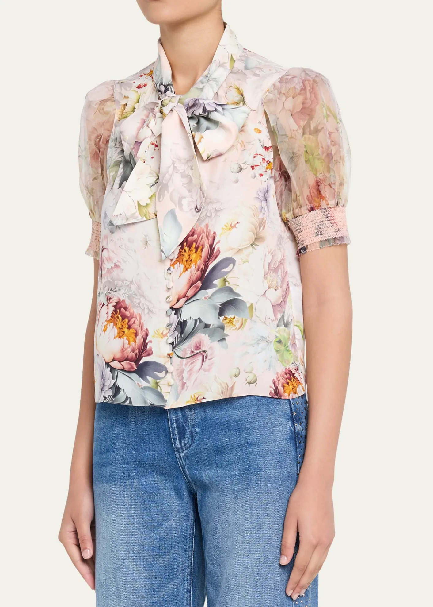 ALICE + OLIVIABrentley Floral Tie-Neck Blouse