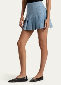ALICE + OLIVIACarter Pleated Denim Mini Skirt
