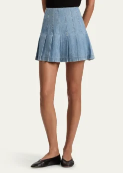 ALICE + OLIVIACarter Pleated Denim Mini Skirt