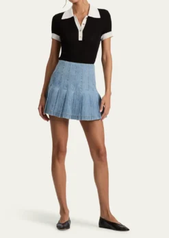 ALICE + OLIVIACarter Pleated Denim Mini Skirt