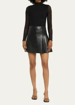 ALICE + OLIVIAChara Long-Sleeve Vegan Leather Pleated Mini Dress