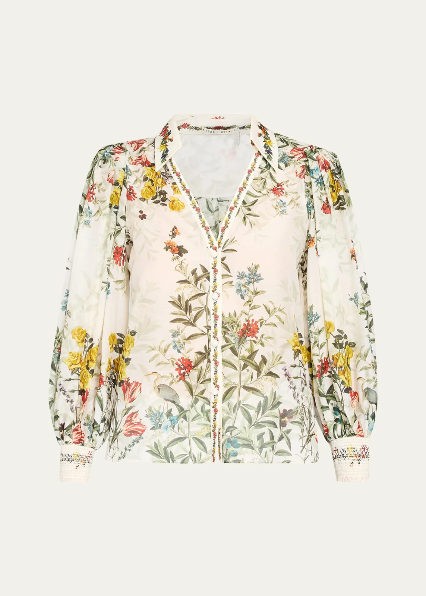 ALICE + OLIVIACharis Floral Button-Front Blouse