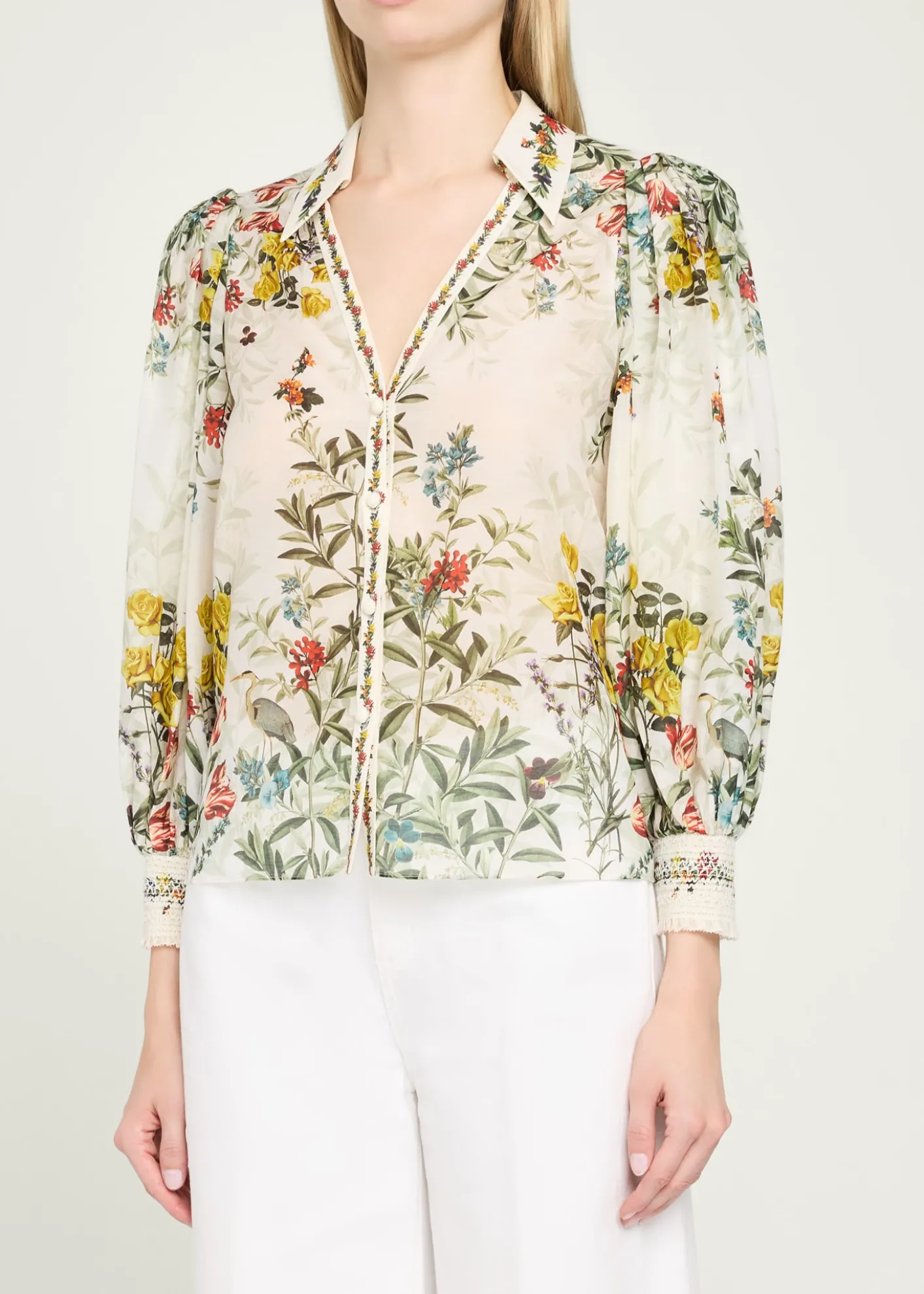 ALICE + OLIVIACharis Floral Button-Front Blouse