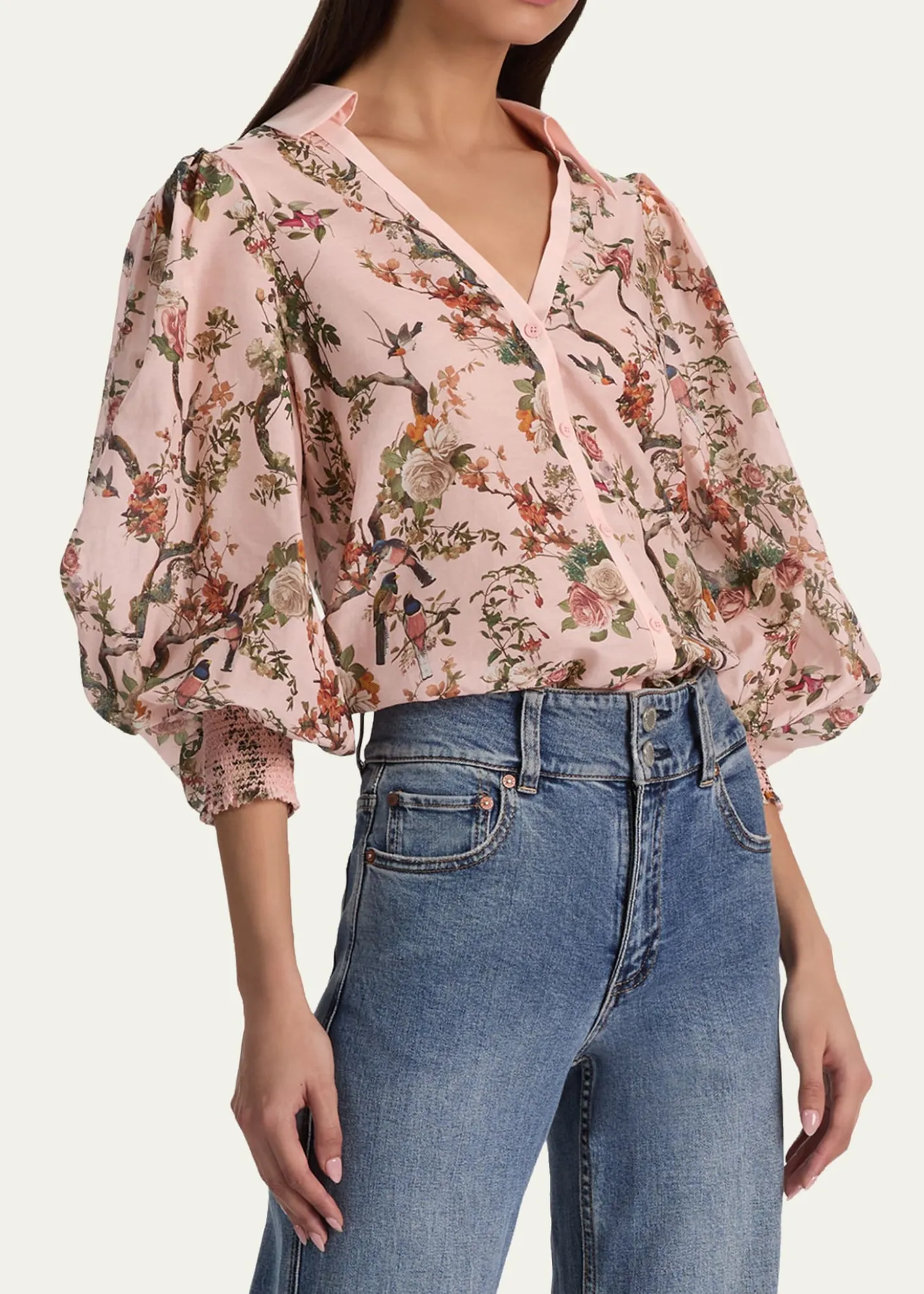 ALICE + OLIVIACharis Floral Button-Front Blouse
