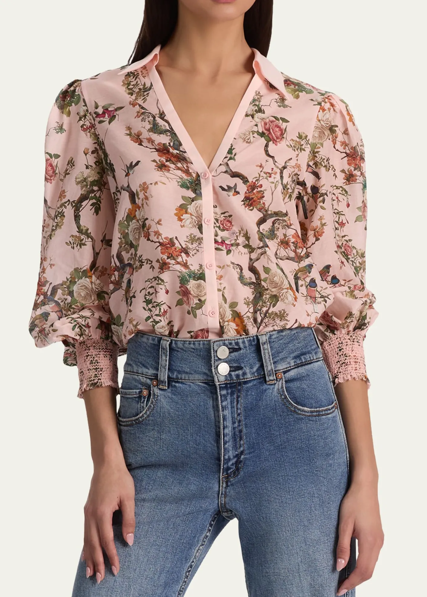 ALICE + OLIVIACharis Floral Button-Front Blouse