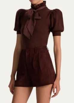 ALICE + OLIVIAChase Puff-Sleeve Ruffle-Neck Sweater