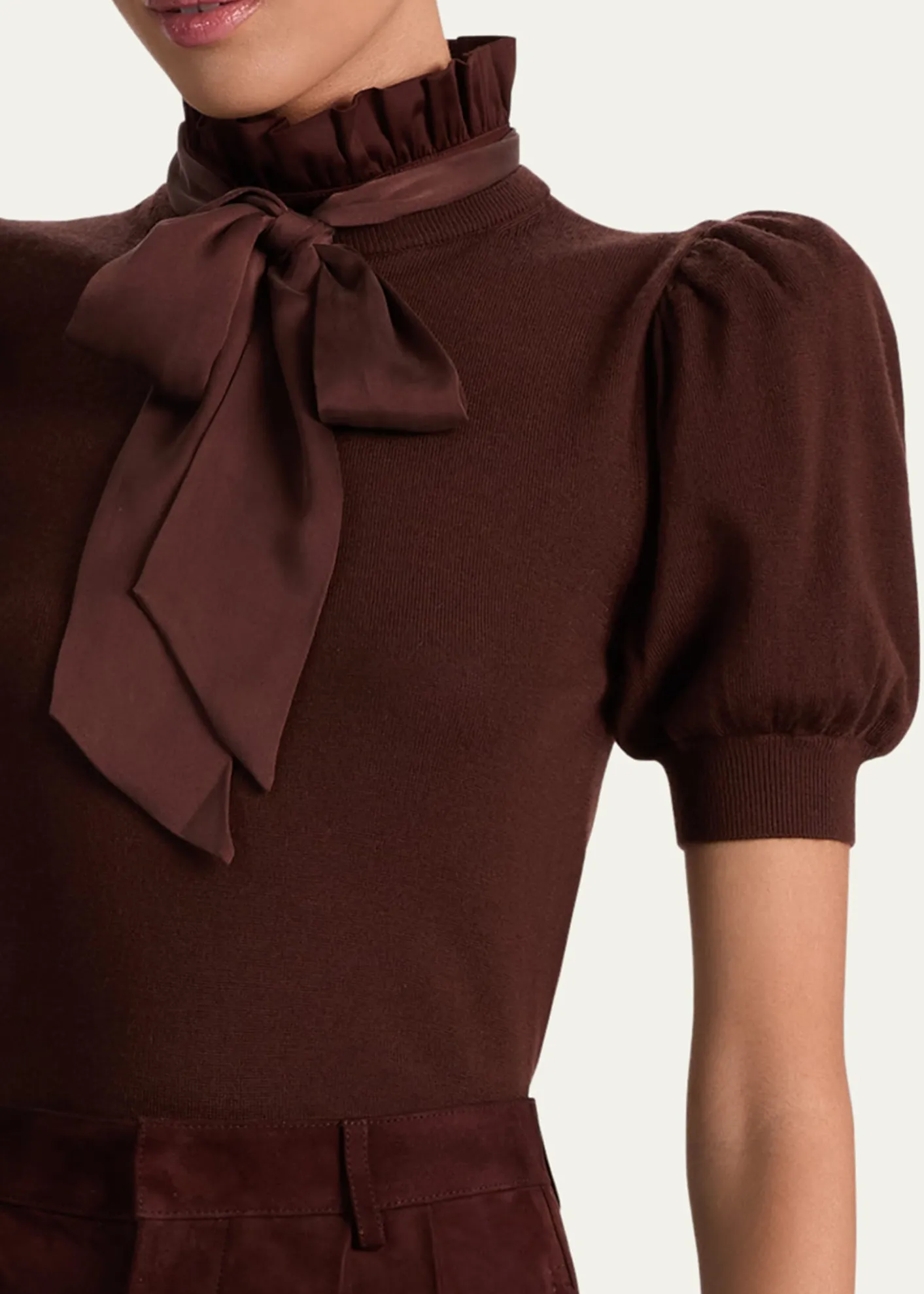 ALICE + OLIVIAChase Puff-Sleeve Ruffle-Neck Sweater