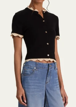 ALICE + OLIVIACiara Crochet-Trim Ribbed Cardigan