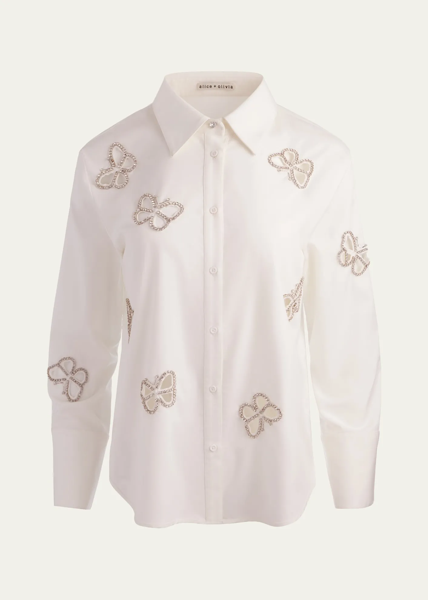 ALICE + OLIVIAFinely Embellished Cutout Button-Front Shirt