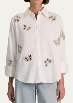 ALICE + OLIVIAFinely Embellished Cutout Button-Front Shirt